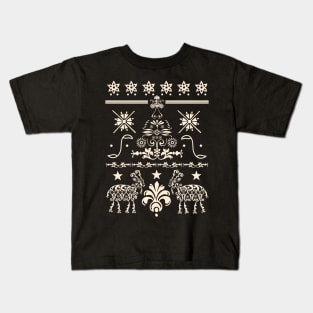 Vintage Christmas Gothic Pagan Yule Goat Evergreen Tree Fair Isle Pattern Kids T-Shirt